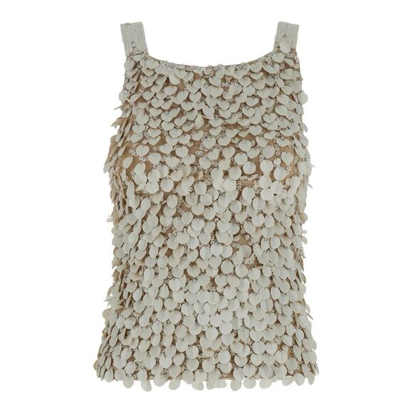 P.A.R.O.S.H. Women Beige Sleeveless Rhinestoned Top In Tech Fabric Stretch Woman